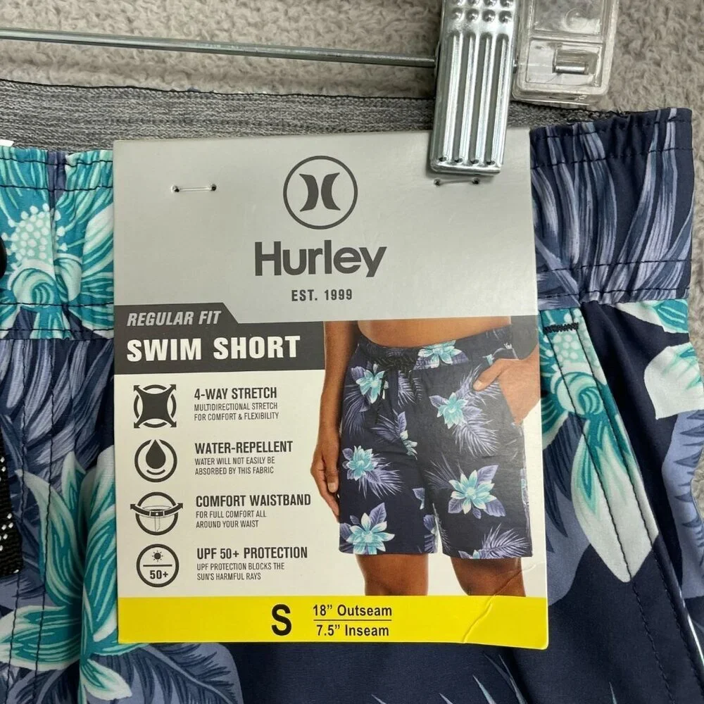 Hurley Men's S Tropical Floral Print Swim Shorts In Navy Blue & Teal N0995